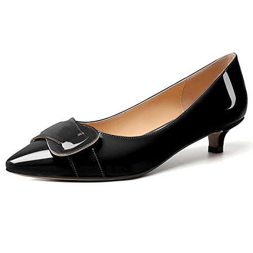 Elashe Damen Pumps Niedriger Absatz Spitze Kitten Heels Klassische Abendschuhe Schwarz EU38 von Elashe