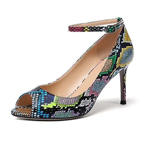 Elashe Damen Pumps Peeptoe High Heels Klassische Stiletto Heels Hochzeit Schuhe Snake EU38 von Elashe