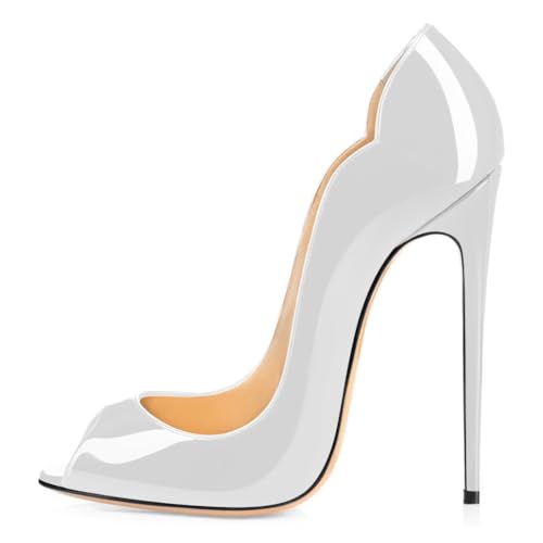 Elashe Damen Pumps mit Stilettoabsatz 12 cm mit Peep Toe Offener Zehe Ideal für Hochzeits Gäste Party Nächte Arbeits Umfeld und Lässige Alltagsevents Moderne Hackenschuhe Weiß EU37 von Elashe