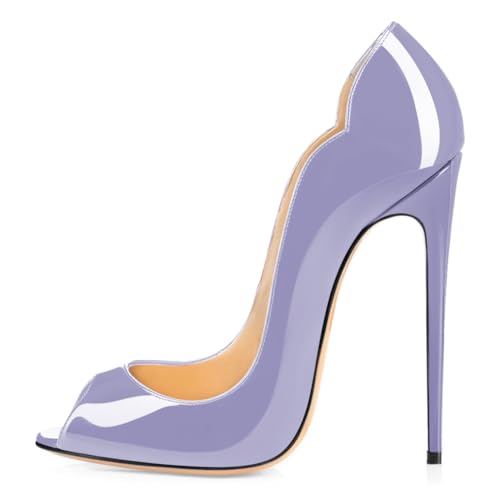 Elashe Damen Pumps mit Stilettoabsatz 12 cm & Hochhackiger Struktur Peep Toe Offene Zehe Stil Ideal für Hochzeits Partys Lebendige Party Arbeits Umgebungen und Alltagsläufe Hellviolett EU39 von Elashe