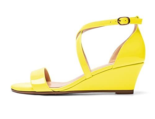 Elashe Damen Sandalen Keilabsatz öffnen Toe Criss-Cross mit Schnalle Sommersandale Gelb EU37 Elashe Damen Sandalen Keilabsatz öffnen Toe Criss-Cross mit Schnalle Sommersandale Gelb EU37 von Elashe