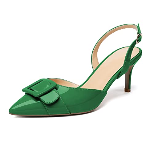 Elashe Damen Slingback Pumps Niedriger Absatz Spitze Zehen Sandalen Grün EU38 von Elashe