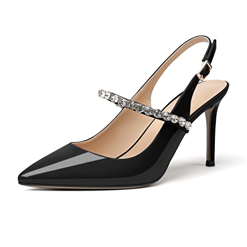 Elashe Damen Slingback Pumps Stiletto High Heels Spitze Zehen Sandaletten Schwarz EU42 von Elashe