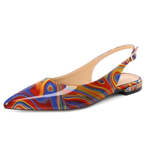 Elashe Damen Slingback Pumps mit Spitzer Zehe Geschlossener Spitze Flacher Niedriger Absatz 2 cm Leicht zu Tragende Sommer Casual Party Schuhe für Lange Arbeitstage oder Hochzeiten Heatmap EU39 von Elashe