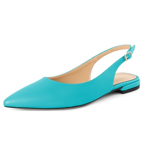 Elashe Damen Slingback Pumps mit Spitzer Zehe Geschlossener Spitze Flacher Niedriger Absatz 2 cm Sommer Casual Party Schuhe für Arbeit Hochzeiten & Alltagsfreude Türkis EU44 von Elashe