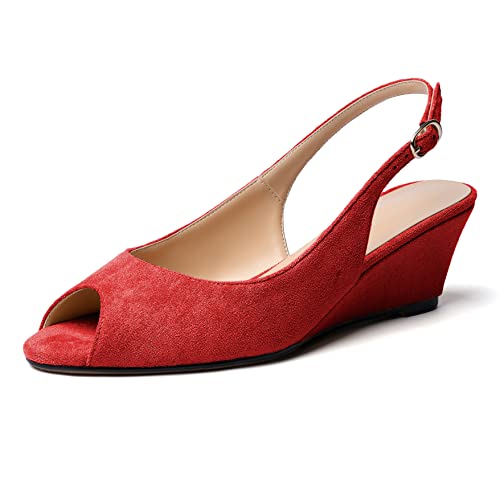 Elashe Damen Slingback Wedge Heels Klassische Pumps Wildleder-Rot EU45 von Elashe