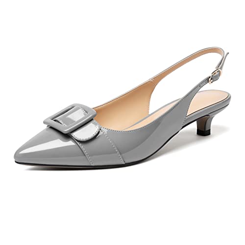 Elashe Damen Slingback mit Kitten Heels Spitze Schnalle Pumps Elegant Partyschuhe Grau EU40 von Elashe