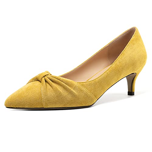 Elashe Damen Spitze Pumps 2'' Kitten Heels Gelb EU38 von Elashe