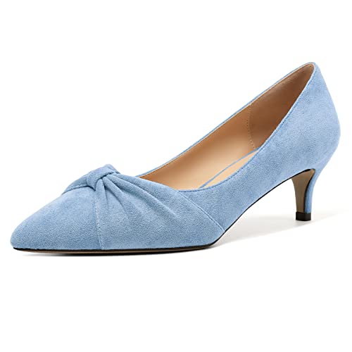 Elashe Damen Spitze Pumps 2'' Kitten Heels Klassische Hellblau EU39 von Elashe