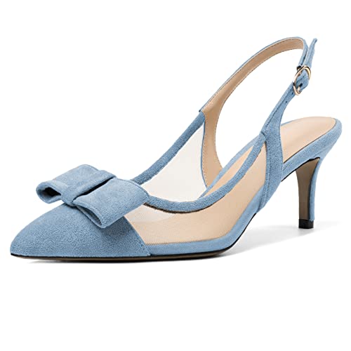 Elashe Damen Spitze Pumps Stiletto Heels Slingback Abendschuhe Hellblau EU41 von Elashe