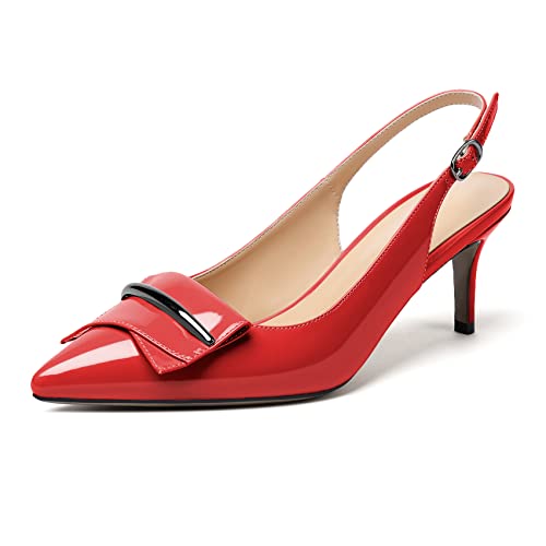 Elashe Damen Spitze Stiletto Heel Sandalen Slingback Pumps 6.5CM'' Sommer Elegant Hochzeit Schuhe Rot EU40 von Elashe