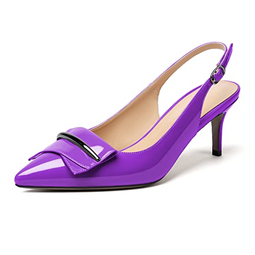 Elashe Damen Spitze Stiletto Heel Sandalen Slingback Pumps 6.5CM'' Sommer Elegant Hochzeit Schuhe Violett EU41 von Elashe