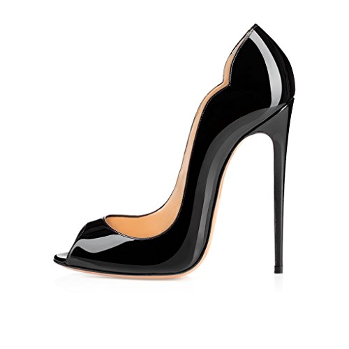 Elashe Damen Stiletto Heel Schuhe Bequeme High Heels 12cm Peeptoe Stiletto Schwarz EU42 von Elashe