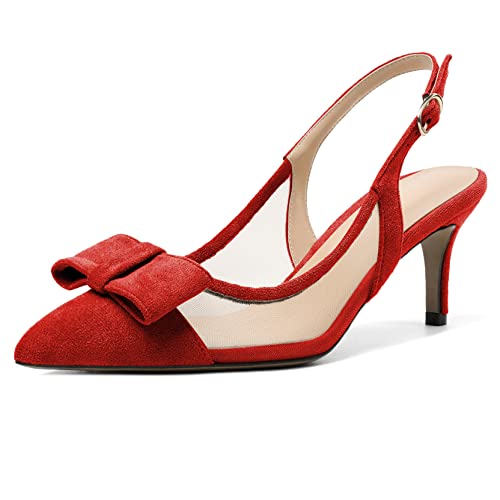 Elashe Damen Stiletto Heels Spitze Pumps Klassische Slingback Schuhe Rot EU40 von Elashe