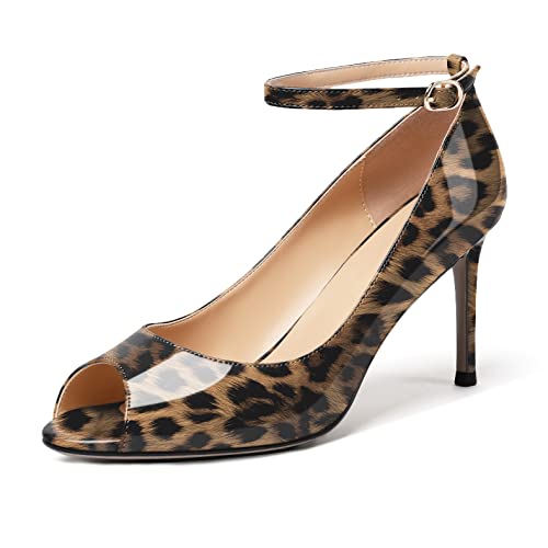 Elashe Damen Stiletto High Heels Klassische Peep-Toe Pumps Leopard EU37 von Elashe