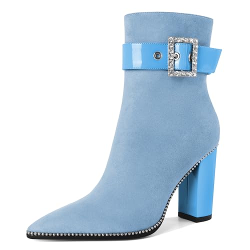 Elashe Damenstiefelette mit Blockabsatz 3.7 Inch High Heels Zipper Bequemer Stiefel Hellblau EU36 Elashe Damenstiefelette mit Blockabsatz 3.7 Inch High Heels Zipper Bequemer Stiefel Hellblau EU36 von Elashe