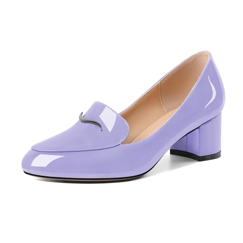 Elashe Frauen Pumps Ferse Blockabsatz Runder Knopf Pumps A Enfiler Ferse Mittel Chunky Klassisch Büro Salon Kleid Pumps Light Purple EU42 von Elashe