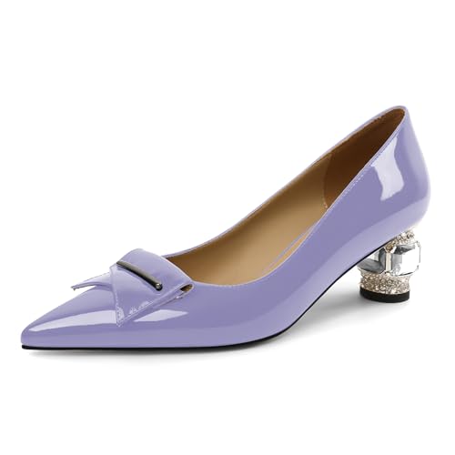 Elashe Pumps Damen Eventtauglich Lackleder 5 cm Blockabsatz Funkelnde Kristall Strass Akzente Spitze Zehe Schlupf für Hochzeiten Galas & Rote Teppich Hellviolett EU44 von Elashe