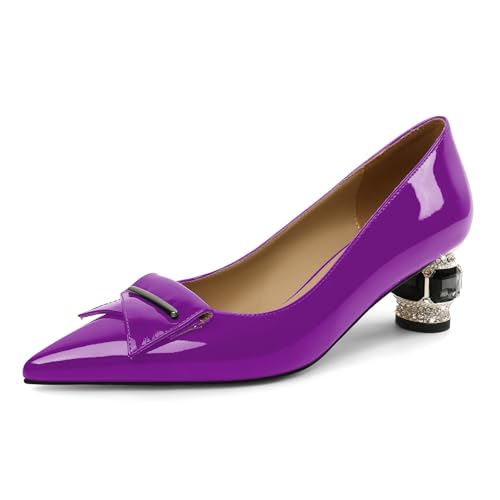 Elashe Pumps Damen Glamourös Lackleder 5 cm Blockabsatz Funkelnde Kristall Strass Akzente Spitze Zehe Schlupf für Hochzeiten & Galas Lila EU38 von Elashe