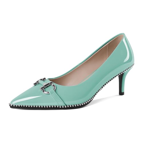 Elashe Schuhe Damen Elegant Pumps Guess Sommer Pumps Damen Kitten Heels Pumps Damen Mit Absatz Damen Spitze Zehen Stilettos Pumps Mint Green EU38 von Elashe