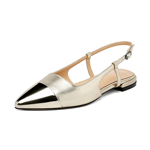 Elashe Slingback-Flats für Damen Spitze Zehen Niedriger Absatz, modische Spleiß-Schuhe für Hochzeit Büro 2CM Gold EU39 von Elashe