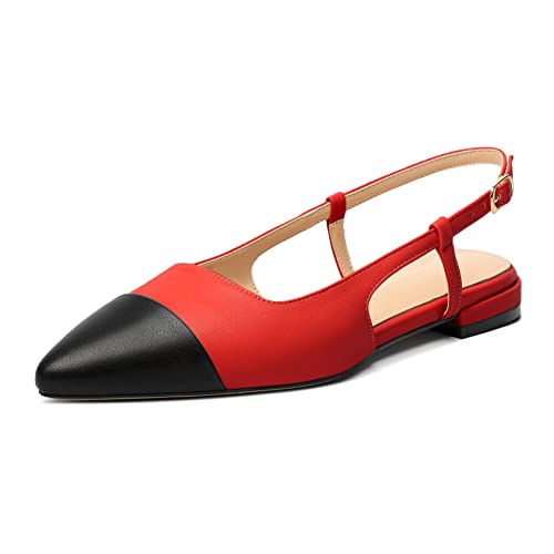 Elashe Slingback-Flats für Damen Spitze Zehen Niedriger Absatz, modische Spleiß-Schuhe für Hochzeit Büro 2CM Rot EU35 von Elashe