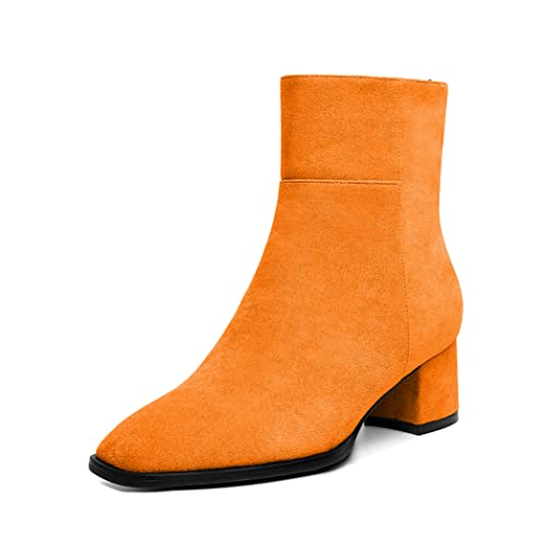 Elashe Stiefeletten Damen Chunky Blockabsatz Stiefel Herbst Schuhe Eckige Zehe Absatz für Büro Schuhe Unternehmen 5CM Orange EU40 von Elashe