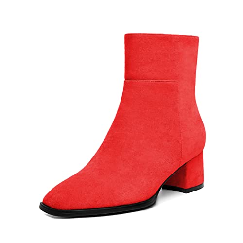 Elashe Stiefeletten Damen Chunky Blockabsatz Stiefel Herbst Schuhe Eckige Zehe Absatz für Büro Schuhe Unternehmen 5CM Rot EU42 von Elashe