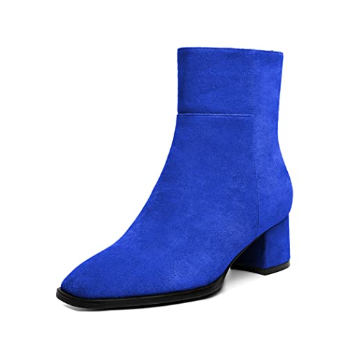 Elashe Stiefeletten Damen Chunky Blockabsatz Stiefel Herbst Schuhe Eckige Zehe Absatz für Büro Schuhe Unternehmen 5CM Royalblau EU37 von Elashe