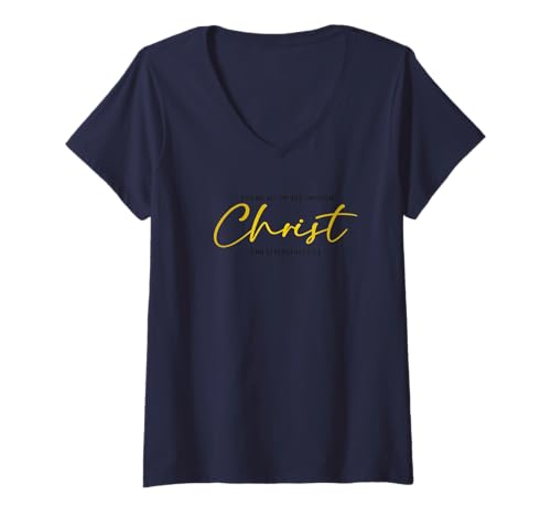 Damen Alles durch Christus Bibelvers T-Shirt mit V-Ausschnitt von Elastee