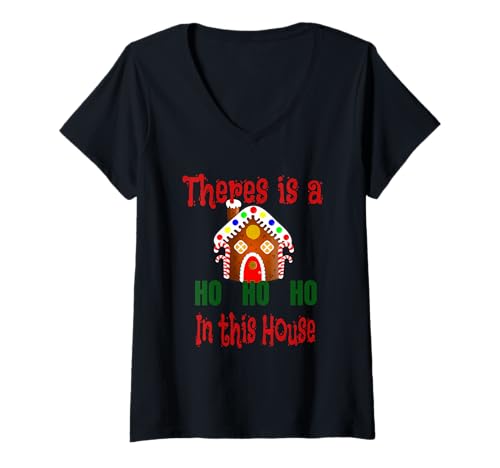 Damen There is ho ho ho in This House, Funny Christmas Design T-Shirt mit V-Ausschnitt von Elastee