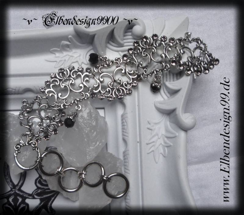 Armband Filigran Schwarz Steampunk Wicca Pagan Hexe Kristall Göttin Viktorianisch Gothic Armschmuck Burlesque von Elbendesign99