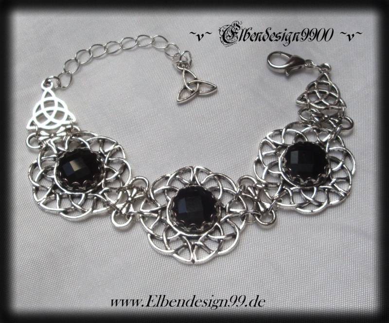 Armband Schwarz Avantgarde Wicca Pagan Hexe Kristall Göttin Dunkler Hochzeitsschmuck Gothic Armschmuck Triskele Steampunk Renaissance Silber von Elbendesign99
