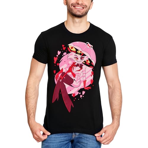 Elbenwald Angel Dust T-Shirt mit Charakter Frontprint für Hazbin Hotel Fans - Herren Damen Unisex - Baumwolle - Schwarz - XL von Elbenwald