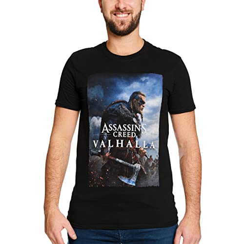 Elbenwald Assassins Creed Valhalla T-Shirt mit Eivor Motiv für Herren Damen Unisex Baumwolle schwarz - L von Elbenwald