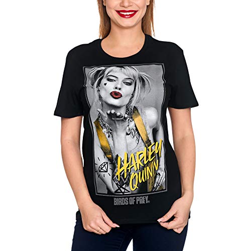 Elbenwald Birds of Prey T-Shirt Harley Quinn Kiss Frontprint für Damen und Herren Baumwolle schwarz - M von Elbenwald