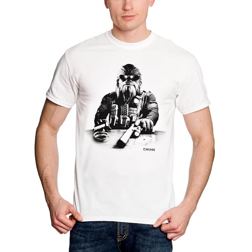 Elbenwald Chunk Star Wars T-Shirt - Chewie Agent Motiv auf hochwertiger Bio-Baumwolle für Herren Damen Unisex Weiß - XXL von Elbenwald