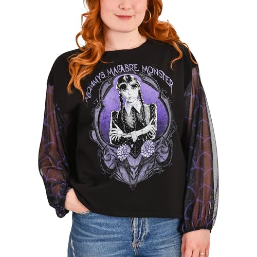 Elbenwald Damen Crop Sweater Mommys Monster für Wednesday Fans - Crop Top Pullover - Baumwolle - Schwarz - L von Elbenwald