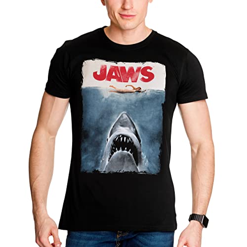 Elbenwald Der weiße Hai T-Shirt mit Jaws Poster Motiv für Herren Damen Unisex Baumwolle schwarz - S von Elbenwald