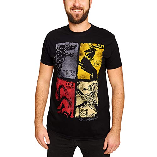 Elbenwald Game of Thrones T-Shirt Häuserwappen Stark Baratheon Targaryen Lannister Distressed Frontprint für Herren schwarz - S von Elbenwald