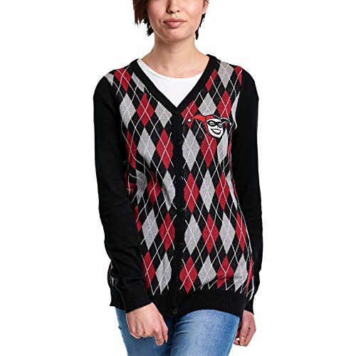 Elbenwald Harley Quinn Damen Cardigan Strickjacke Harlekin DC Comics schwarz rot - M von Elbenwald