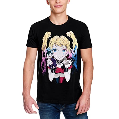 Elbenwald Harley Quinn T-Shirt mit großem Harley mit Joker und Batman Puppets Motiv im Comic Design Herren Damen Baumwolle schwarz - XXL von Elbenwald