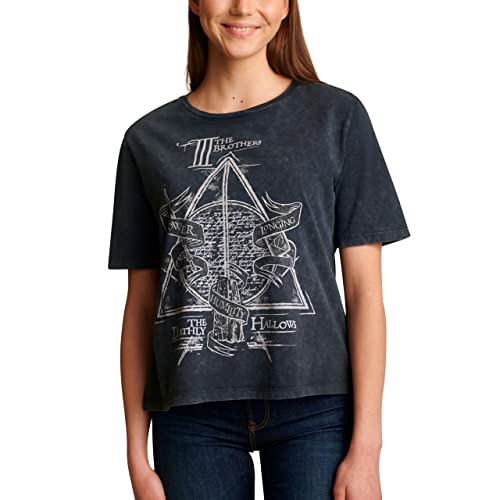 Elbenwald Harry Potter Cropped Top Deathly Hallows Frontprint Baumwolle Damen grau - XS von Elbenwald