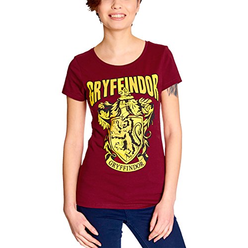 Elbenwald Harry Potter T-Shirt Hogwarts Hauswappen Gryffindor Frontprint für Damen rot - XS von Elbenwald