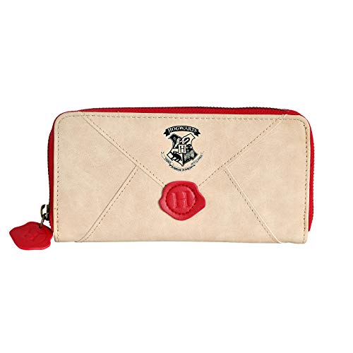 Elbenwald Harry Potter Geldbörse im Hogwarts Brief Design mit Reißverschluss und Wachs-Siegel Applikation für Damen 20 x 10 x 2,3 cm beige rot von Elbenwald