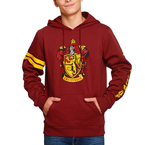 Elbenwald Harry Potter Hoodie Gryffindor Wappen Frontprint und Ärmelprint mit Kapuze und Tasche für Herren Damen Unisex Baumwolle rot - M von Elbenwald