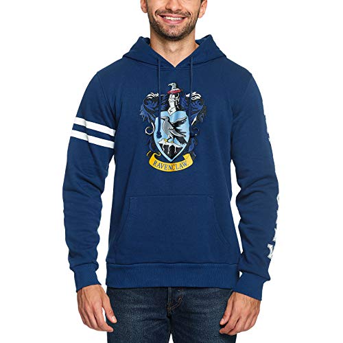Elbenwald Harry Potter Hoodie Ravenclaw Wappen Frontprint und Ärmelprint mit Kapuze und Tasche für Herren Damen Unisex Baumwolle blau - XS von Elbenwald