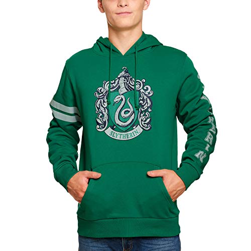 Elbenwald Harry Potter Hoodie Slytherin Wappen Frontprint und Ärmelprint mit Kapuze und Tasche für Herren Damen Unisex Baumwolle grün - L von Elbenwald