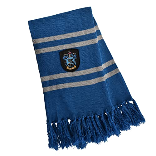 Elbenwald Harry Potter Schal Ravenclaw Hausfarben mit Wappen Patch und Fransen 24 x 170 cm blau grau von Elbenwald