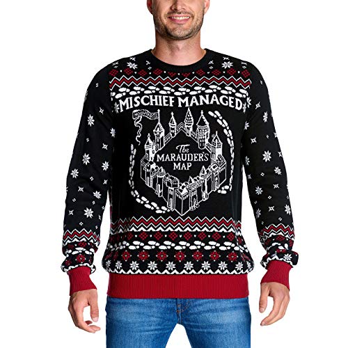 Elbenwald Harry Potter Strickpullover Karte des Rumtreibers Motiv Christmal-Sweater für Damen und Herren schwarz - XXL von Elbenwald